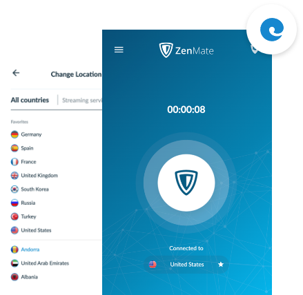 ZenMate VPN for Edge activated in the Edge browser